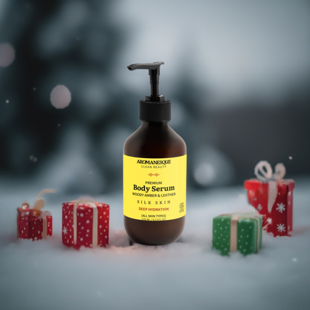 Premium Körperserum, holziger Bernstein und Leder 