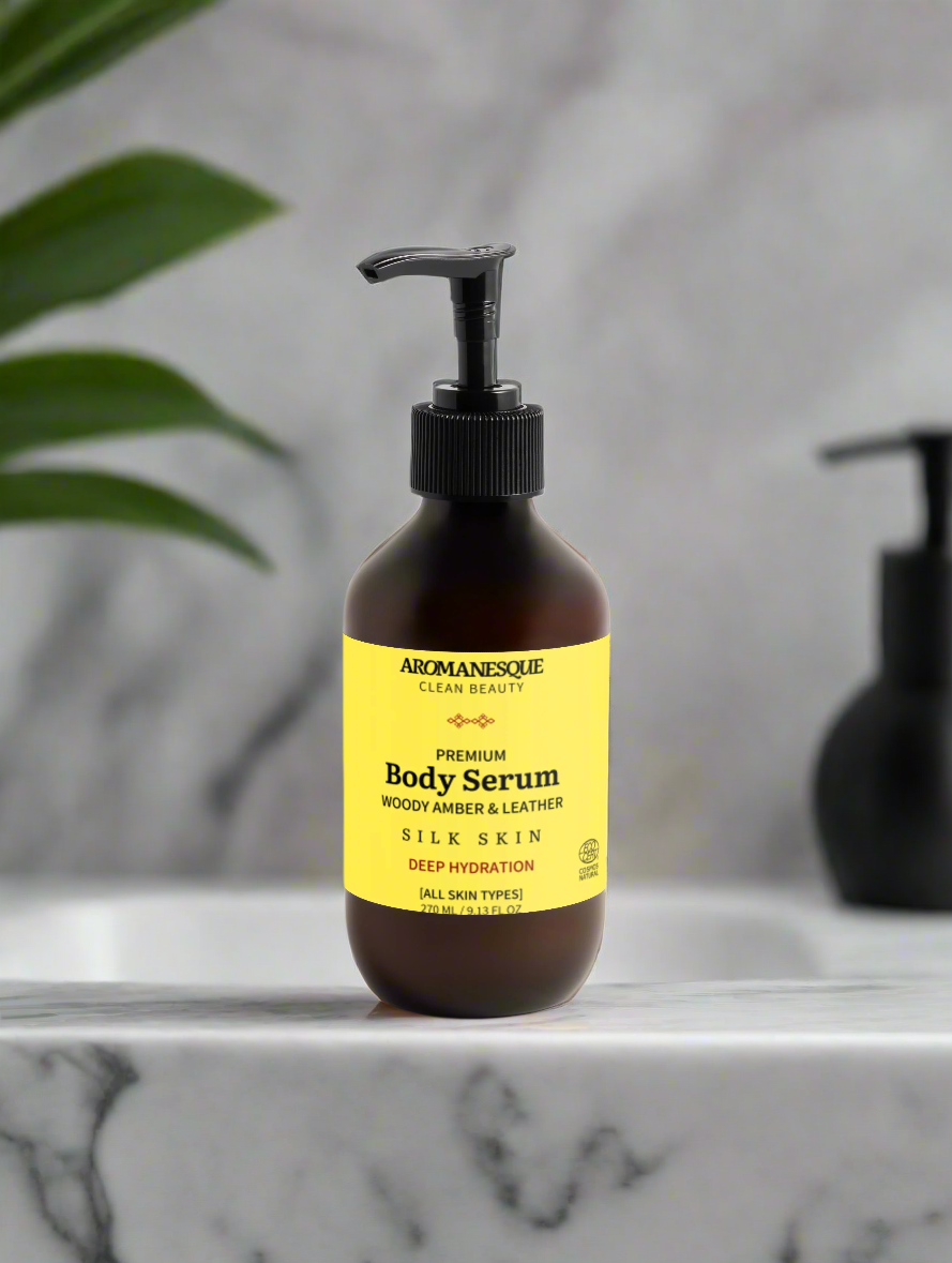 Sérum pour le corps de qualité supérieure, boisé ambré & cuir 