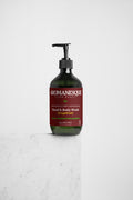 A pump bottle of Aromanesque Hand & Body Wash with a grapefruit scent, featuring red and white labeling.